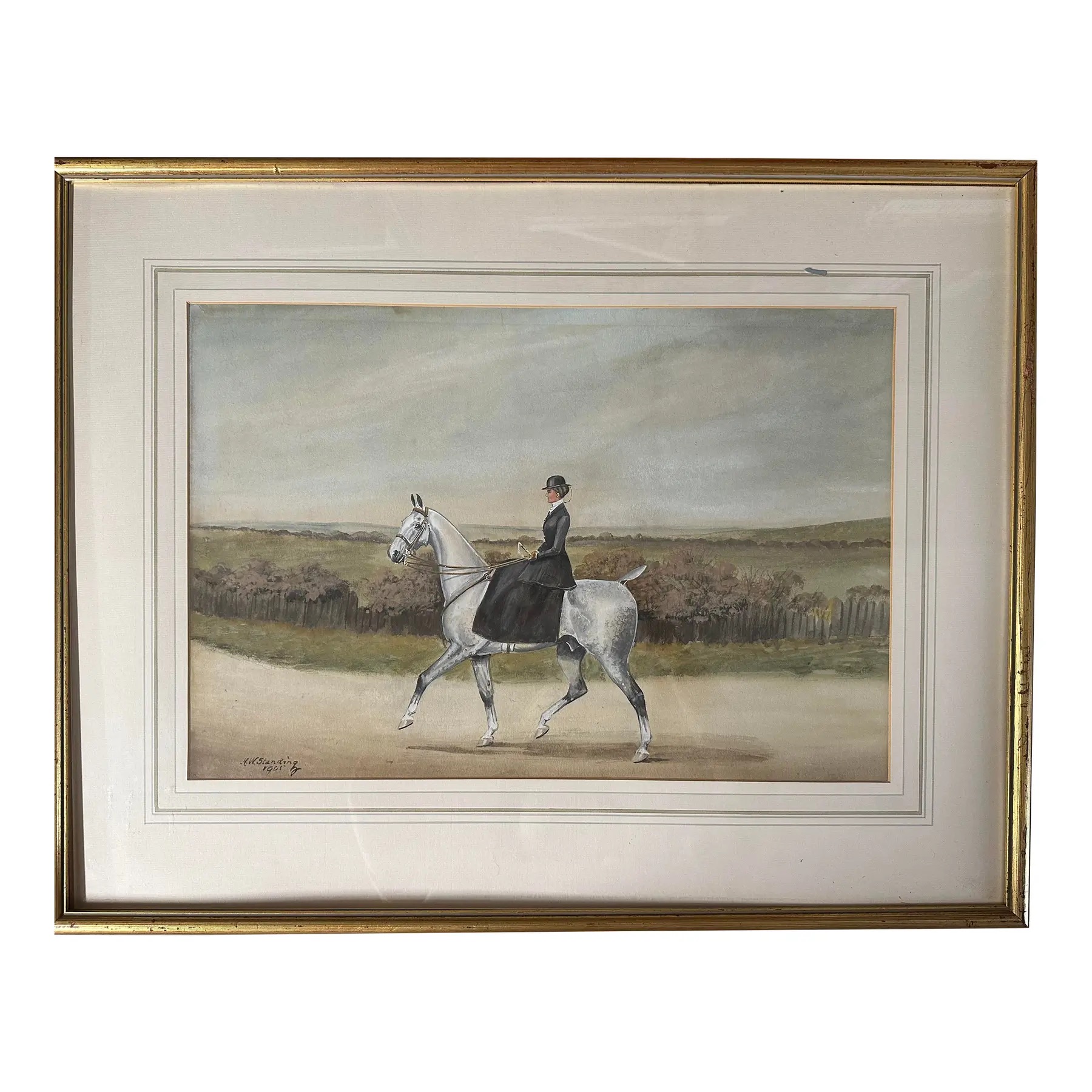 Henry William Standing (British, 1894-1931) Equine Painting of a Lady Riding Side Saddle, 1905