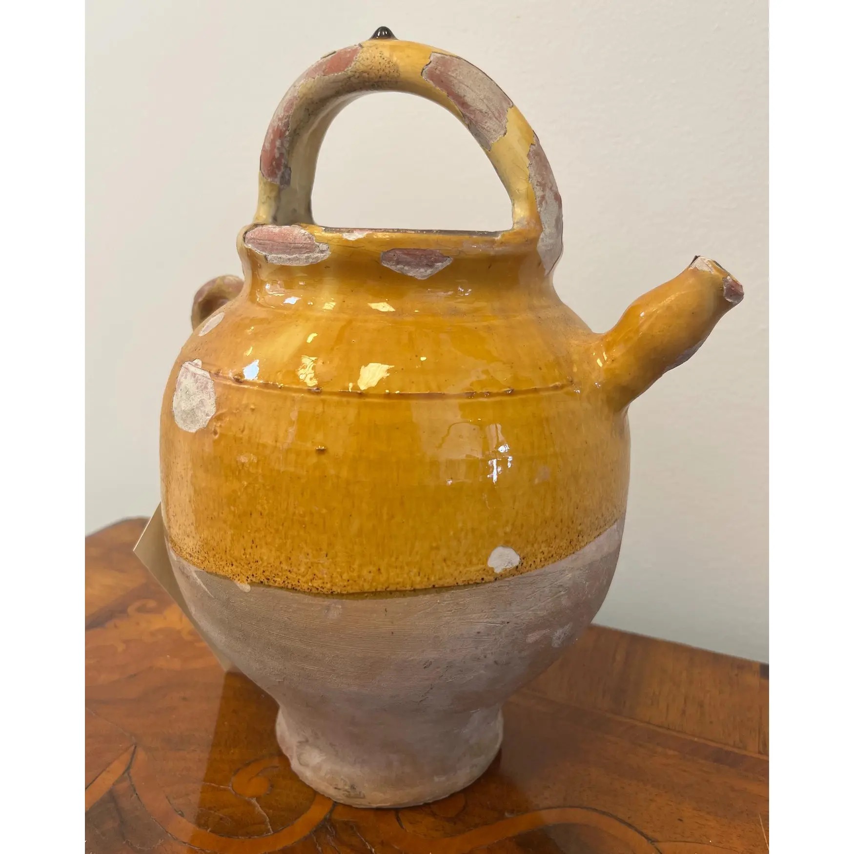 Late 19th Century French Provincial Yellow Glazed Terracotta Wine Jug - Image 2