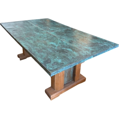 A Copper and Oak Trestle Table