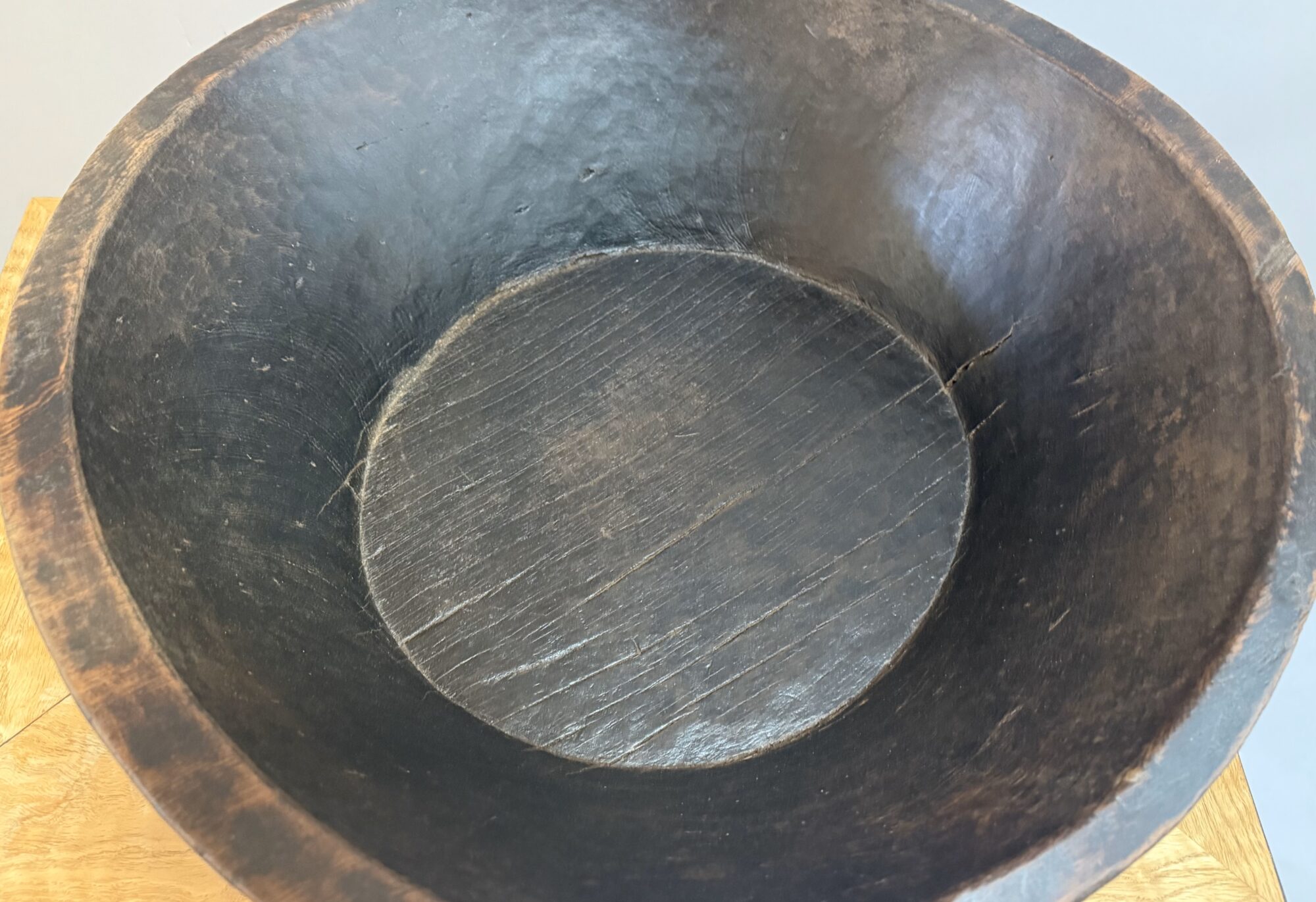 Large 19th Century Hand-Carved Chestnut Basin - Image 6