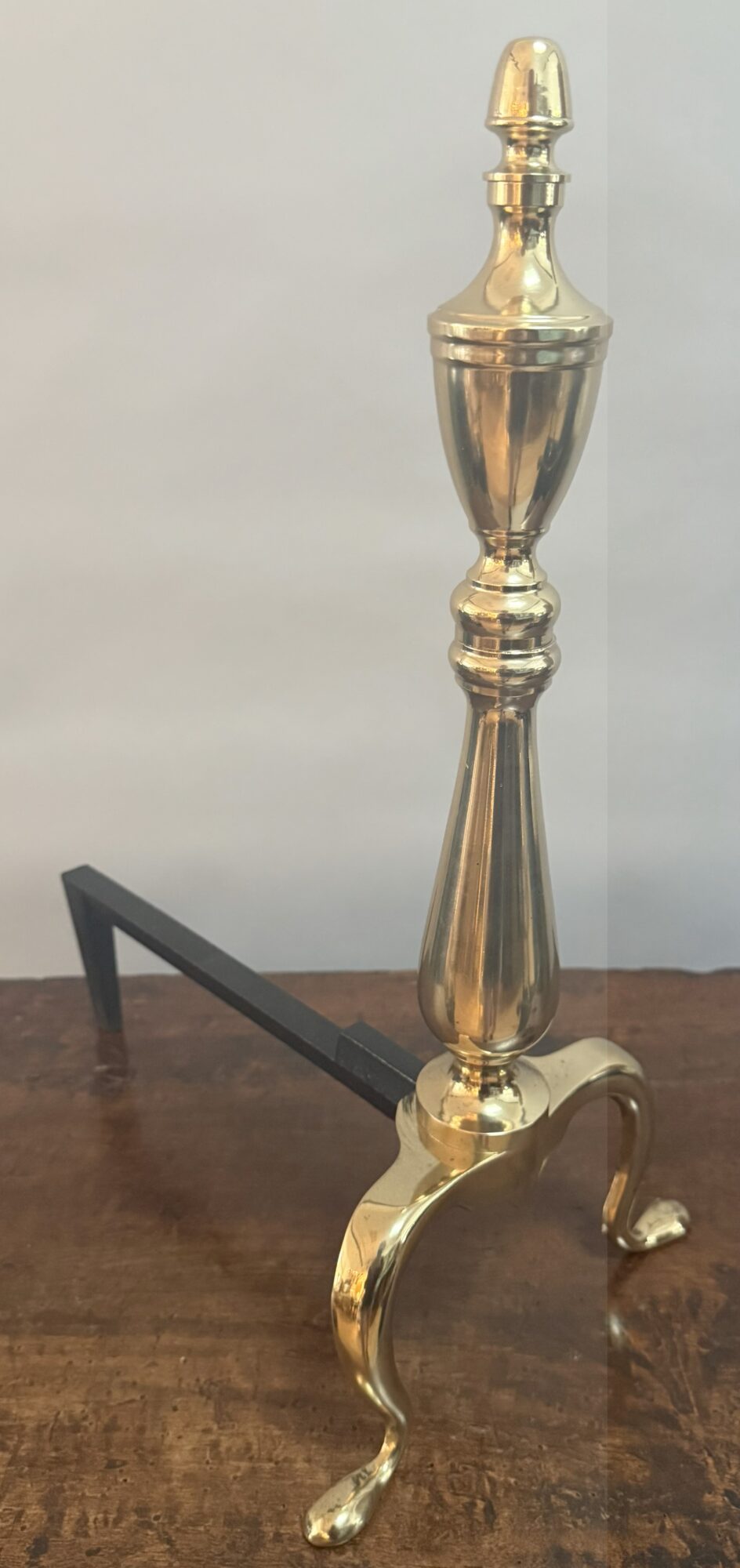Pair of English Brass Andirons with Classical Finials - Image 10