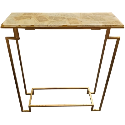 Art Deco-Style Gilt Metal “Apollo” Console Table with Literary Decoupage, 2022