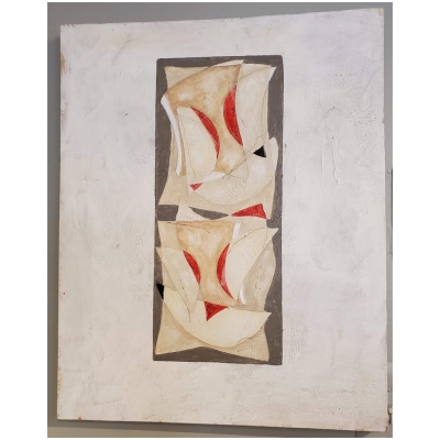 "Laughter" Small Abstract Red Grey & Tan Mixed-Media Painting on Canvas