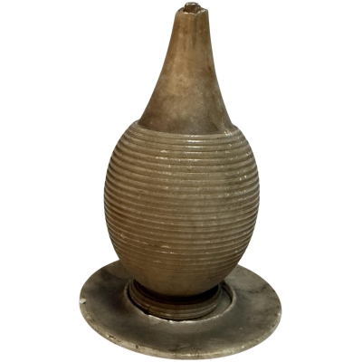 20th Century Sculptural Ribbed Stone Object with Matching Plate