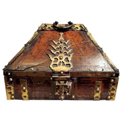 18th Century Brass Mounted and Lacquered “Marriage” Dowry Box.